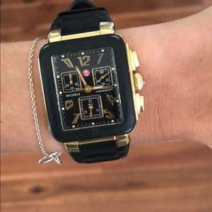 Rubber and gold Michele adjustable watch